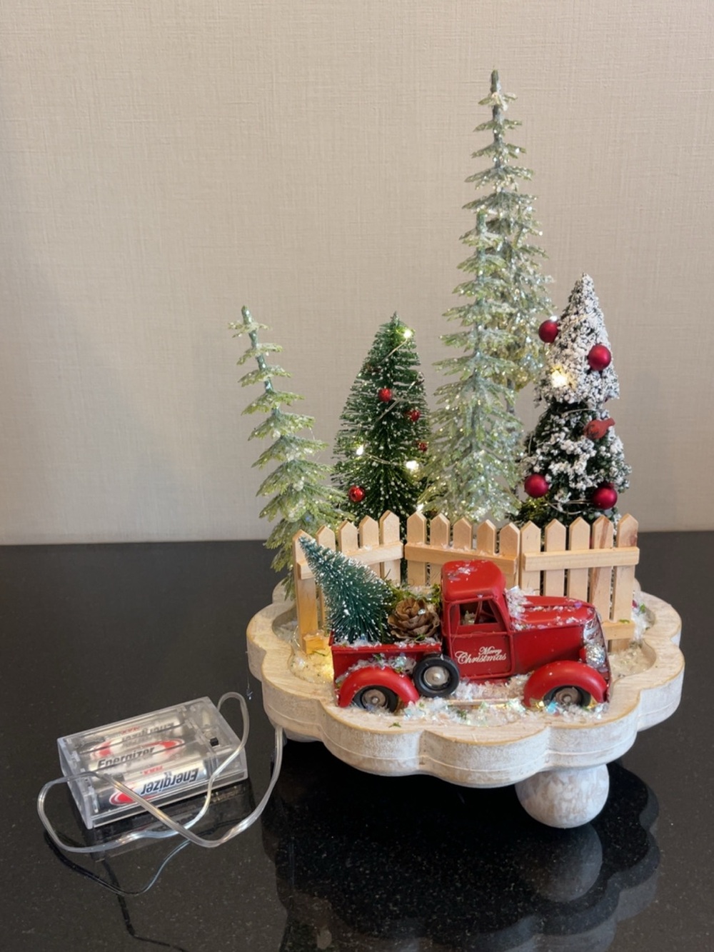 Festive Red Christmas Truck Holiday Centerpiece